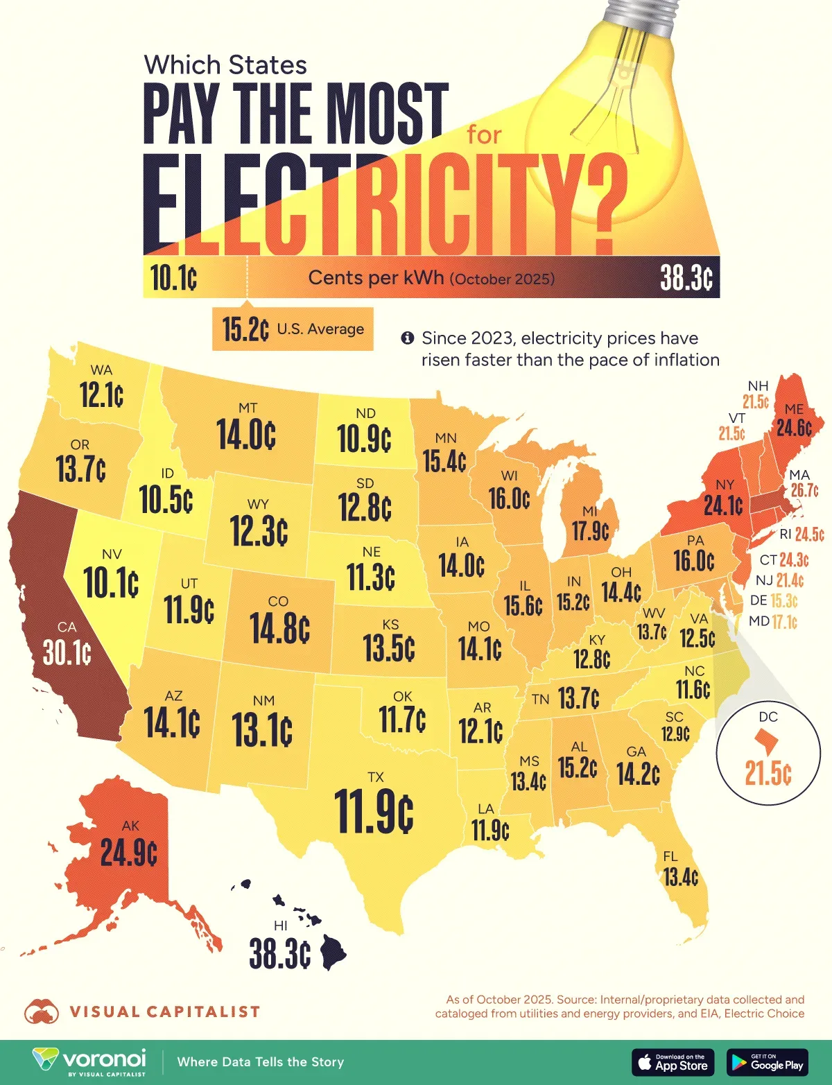 Infographic: The Average Cost of Electricity by U.S. State