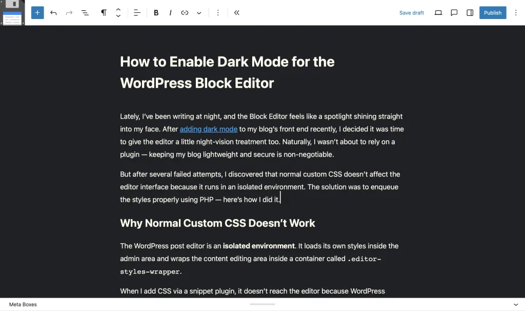 How to Enable Dark Mode for the WordPress Block Editor
