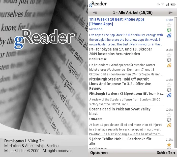 Mojos Studios gReader v1.0 – Chương trình đọc tin RSS