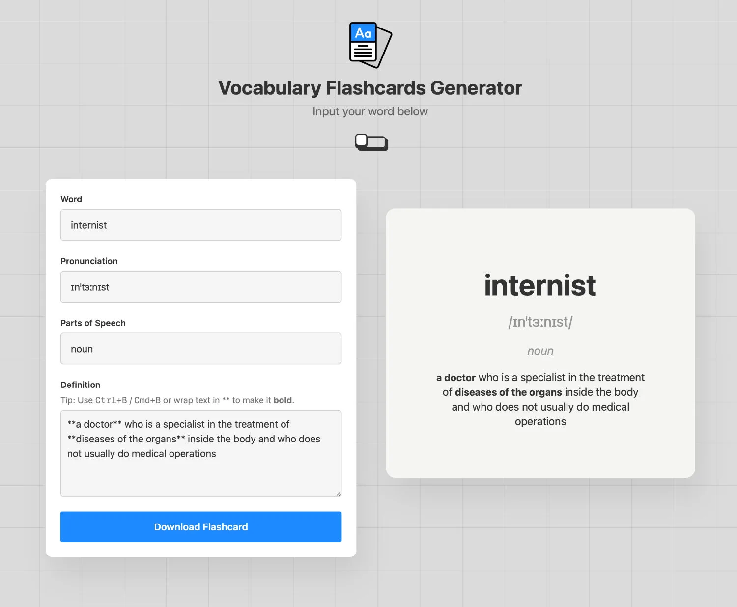 Vocabulary Flashcards Generator